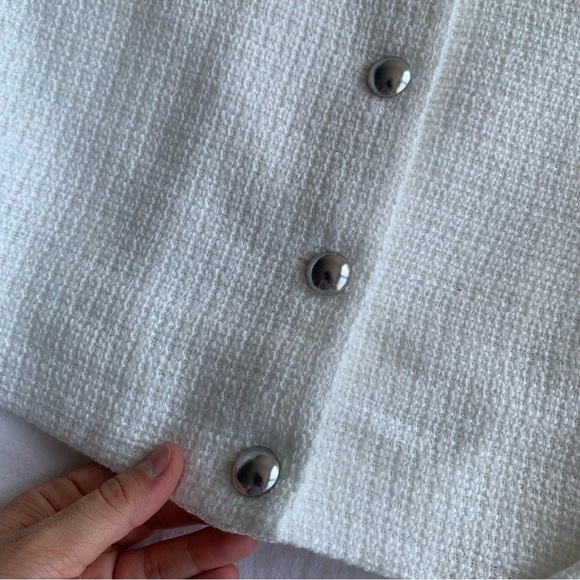 Reformation Trista Knit Tweed Crewneck Button Crop Cardigan Suit Jacket White - Picture 8 of 11